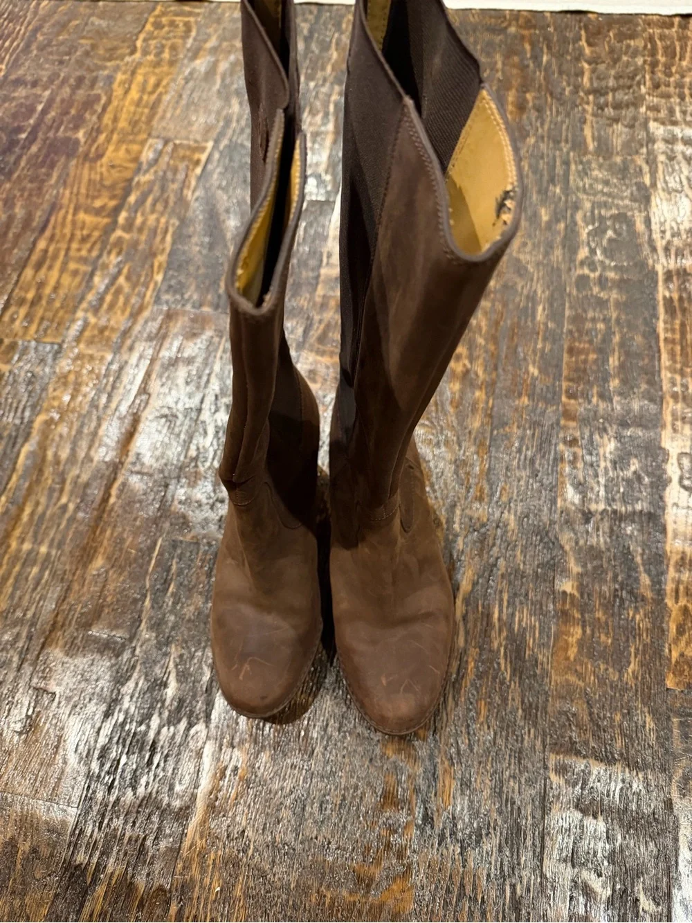 Rockport Women's Tall stacked heel stretch Brown Knee high leather Boots